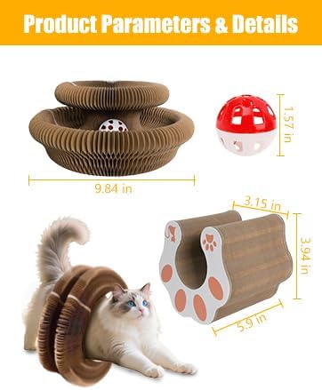 2 Pack Cat Scratcher, Magic Organ Cat Toy Scratching Board with Bell Balls, Reversible Corrugated Cardboard for Pet Claw Care