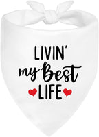 Livin' My Best Life White Dog Bandana, Sunshine Dog Bandanas Accessories for Photo Outdoor Playtime and Birthday Party, Christmas Thanksgiving Gifts for Pet Owner Puppy Mom Dad Pet Lover