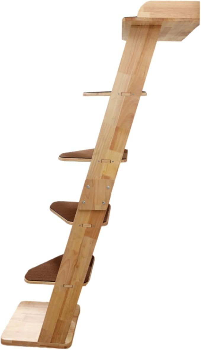 SHENGOCASE Modern 70" Tall Natural Wood 6 Level Leaning Cat Climbing Ladder Tree Tower with Large Perch Platform for Wall Window, Solid Wood Furniture for Multiple Cats