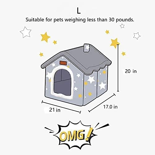 Dog House Indoor, Foldable Soft Kennel Bed Warm Cat Nest Puppy Cave with Cushion for Small Medium Large Dogs Cats (L-Within 30 lbs)