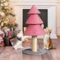 VINGLI 31.5in Christmas Tree Cat Scratcher, Pink Cat Scratching Post for Indoor Cats, Large Sisal Cat Scratching Tree Tower with Soft Fleece Base, Stable Cat Tree for Kittens & Adult Cats