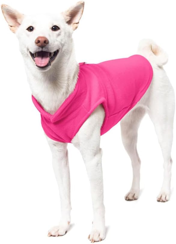 Gooby Fleece Vest Dog Sweater - Pink, Large - Warm Pullover Fleece Dog Jacket with O-Ring Leash for Small to Medium Dogs