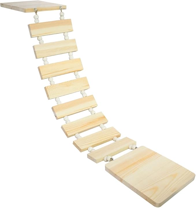 Handcrafted Wooden Cat Climber Tree with Wall Mount Perch, Bridge & Ladder