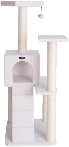 Maykoosh Cat Tree 24" x 22" x 53" - Ivory Faux Fur - Scratching Posts & Ramp