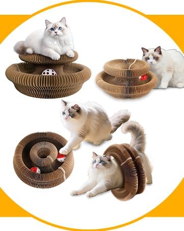 2 Pack Cat Scratcher, Magic Organ Cat Toy Scratching Board with Bell Balls, Reversible Corrugated Cardboard for Pet Claw Care