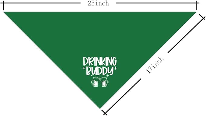 Drinking Buddy Dog Bandana, Funny Cute Dog Bandana, Pet Dog Triangle Scarf, Dog Bandana for Small Medium Large Dogs, Green Dog Bandana, Gift for Dog Lover, St. Patrick's Day Dog Bandana (A30)