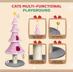 VINGLI 59in Large Christmas Tree Cat Tower for Indoor Cats, Pink Cat Tree with 2 Cat Condos & Scratching Post, Soft Fleece Multi-Level Cat Tower with Teaser Toy, Sturdy Wide Base & Built-in Openings