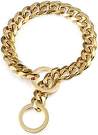Gold Dog Collar 18K Gold P Chain 11MM/15MM/19MM Cuban Link Chain Collar Walking Trainning for Small Medium Large Dogs 12inch to 26inch(19mm,26inch)