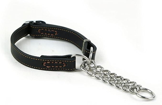 Love Dream Martingale Collars for Dogs, Leather Training Dog Collar, Stainless Steel Chain Anti-Escape No Pull Dog Collar for Medium Large Dogs (M(13.8"-18.9"), Black)