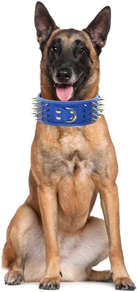 Studded Dog Collar, 3" Sharp Spiked Leather Dog Collar fit Training,Sports,Walking,Medium,Large,X-Large,for Pitbull,Labrador,Boxer (XL:21-24 inch, Leopard)