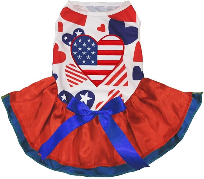 Petitebella USA Heart Puppy Dog Dress (USA Hearts/Red Blue, X-Large)
