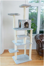 Maykoosh 74" Cat Tree - 7 Level Condo, 2 Perches, Playhouse & Faux Fur