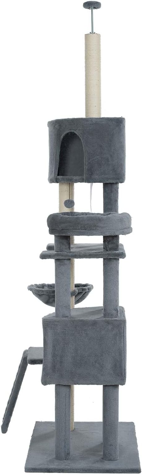 Cat Tree for Indoor Cats 105" Tall Cat Tower Multi-Level Cat Condo with 3 Perches 2 Caves Cozy Basket Scratching Board Pet Supplies Gray