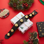 Frienda Hanging Jingle Sleigh Bells 7-Bell Dog Doorbells for Door Knob Faux Leather Belts Go Outside Dog Bells Christmas Decor and Holiday Decorations, 18.7 x 1.8 x 1 Inches(Black with Gold)