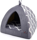 Best Pet Supplies Cat Bed for Indoor Cat, Domed Tent House with Removable Pillow, Covered Cat Cave for Small Dog, Puppies and All Breeds of Cats - Gray Lattice, 19 x 19 x H:19"