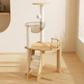 Stylish Cat Tree Tower with Scratching Posts, Cozy Hammock, and Elevated Perch for Indoor Cats – Modern Wooden Design (Natural+White + MDF-1)