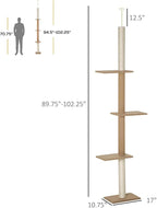 Floor-to-Ceiling Cat Tree, 17x10.8x102.3 Inches, All Breed Sizes, Climbing and Jumping, Particle Board, Floor Mount, Light Brown