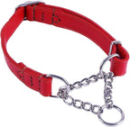 Love Dream Martingale Collars for Dogs, Leather Training Dog Collar, Stainless Steel Chain Anti-Escape No Pull Dog Collar for Medium Large Dogs (S(11.8"-16.9"), Red)
