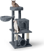 Tall Cat Tree for Indoor Large Cats or Kittens, Multi-Level Cat Activity Tree with Scratching Posts, Hammock, Cat Cave Condo, Modern Cute Small Cat Climbing Tower with Widened Perch