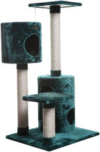 Cat Tree Condo - 3 Level House with 2 Playhouses & Perches - Dark Green Faux Fur