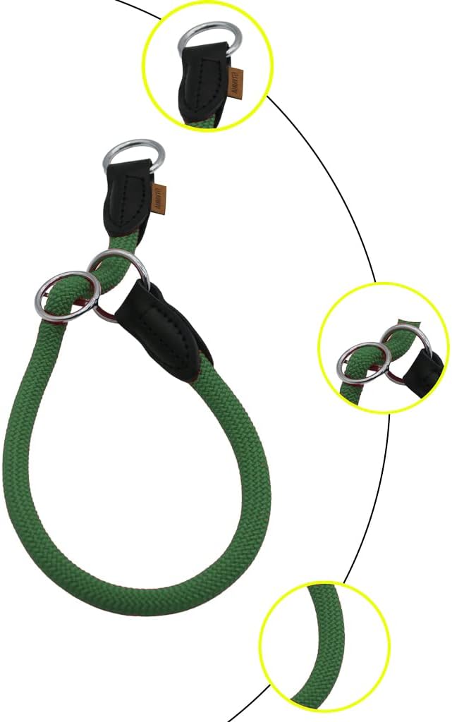 Braided Round Martingale Dog Collar, Training Collar with Slidable Stop Ring - Ideal for Small Medium Dogs (M- (1/3") - 18" Long, Dark Green)