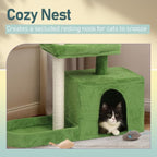 36in Leafy Cat Tower, Multi-Level Cat Tree with Condo and Scratching Posts, Plush Bed, Jungle Design Cat Furniture with Dangling Toy Ball, Cozy Pet Playground for Kittens and Small Indoor Cats, Green