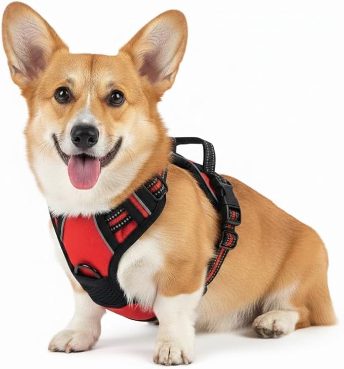 No Pull Dog Harness, Reflective Comfortable Vest Harness with Easy Control Handle Adjustable Soft Padded Pet Vest for Small to X-Large Dogs (Red, Medium (Approx Weight:16.53-36.37 LB))