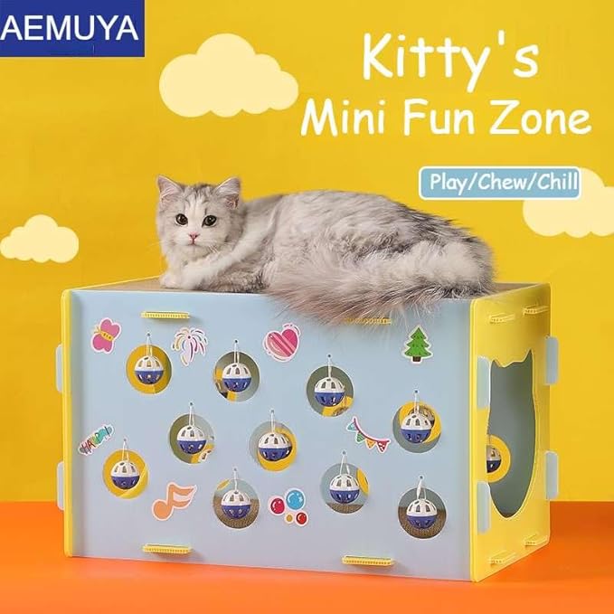 Cat House for Indoor Cats 3 in 1 Scratch Resistant Sisal Cave Bed with Tunnel Enclosed Design with Fluffy Ball Hanging for Multiple Pets Small Aminal Hideaway