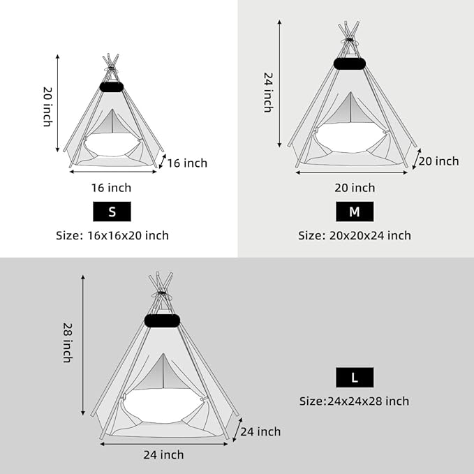 Pet Teepee Tent for Dogs & Cats Dog Bed with Thick Cushion Puppies Play House Removable and Washable 20x20x24Inch