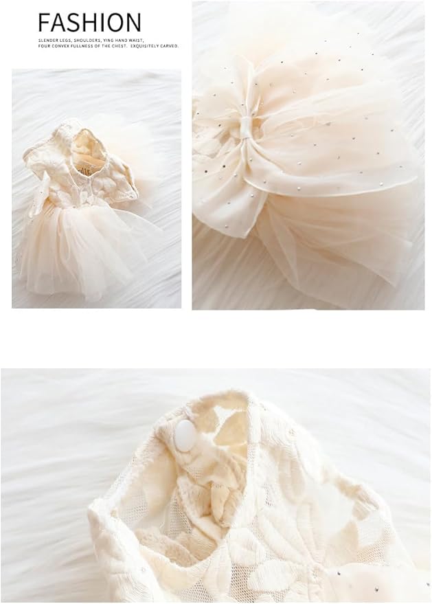Fashion Sweet Puppy Dog Blingbling Princess Skirt Pet Dog Lace Cake Camisole Tutu Dress C-White S