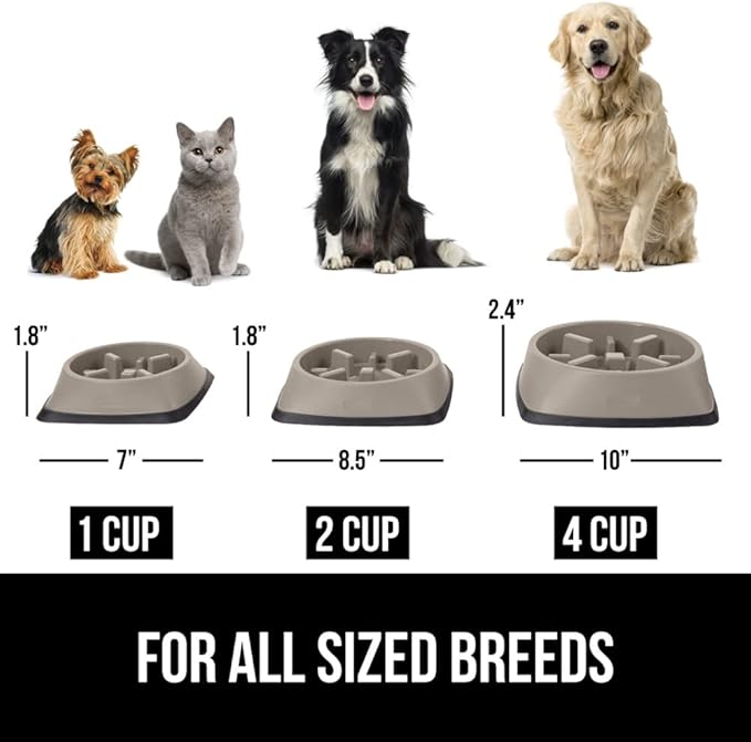 GORILLA GRIP Patented BPA Free Slow Feeder Dog Bowls, Interactive Puzzle Toy for Dogs and Cats Food Training Enrichment, Keeps Pets Busy and Prevents Puppy Overeating, Small Breeds, 1 Cup, Beige