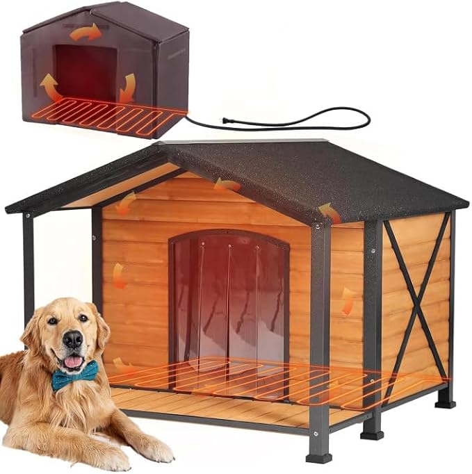 Gutinneen Dog House Outdoor Heated Dog Kennel with Insulation Liner for Winter Waterproof Dog Cage for Small & Medium & Large Dogs,Unique All-Around Iron Frame