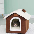 Christmas Cat Bed for Indoor Cats Plaid Xmas Cat Tent Cats Bed Cave for Pets Kittens and Dogs (Coffee, M(18.1 X 14.6 X 15.7 Inch))