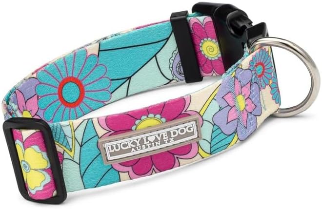 Lucky Love Dog Wide Dog Collar - Adjustable, Durable, Soft Webbing, & Comfortable 1.5 inch Wide Collar for Dogs Male and Female with Strong Buckle - Caroline, Large