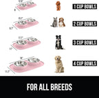 GORILLA GRIP Feeding Mat Bowl Set, 100% Waterproof BPA Free Silicone Base, 304 Stainless Steel Cat and Dog Bowls for Food and Water, Slip Resistant, High Edge, US Designed, Patent Pending, 2 Cup Pink