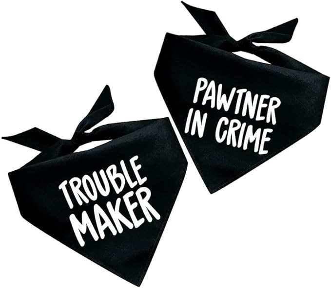Pawtner in Crime & Trouble Maker Dog Bandana Set (2 Pack - Black, OS 577 578)