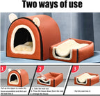 Dog Bed or Cat Bed,2 Ways to Use,Indoor Pet House with Fluffy Mat,Removable and Washable Cover,Splash-Proof House and Non-Slip Bottom,for Cats and Small Dogs(M Light Green & Gray)