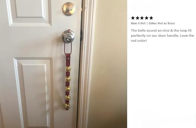 Warner Arctic Sleigh Bells Decorative Leather Strap Door Bells (28" w/ 10 Bells, Brown Leather w/Brass Bells)