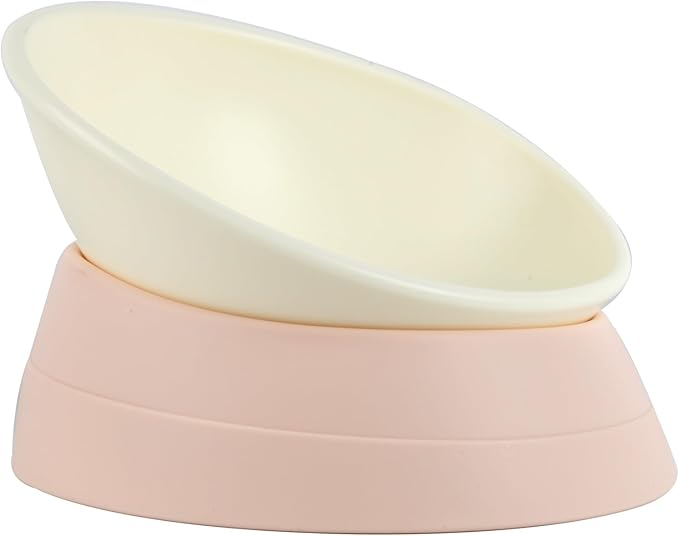 Bulldog Bowl Anti-Slip Dog Cat Dish Detachable Rubber Dog Bowl Pet Sterile Tilted Pet Feeder Slope Base (Lightpink, 3.5 Cup (Medium/Large Dog))
