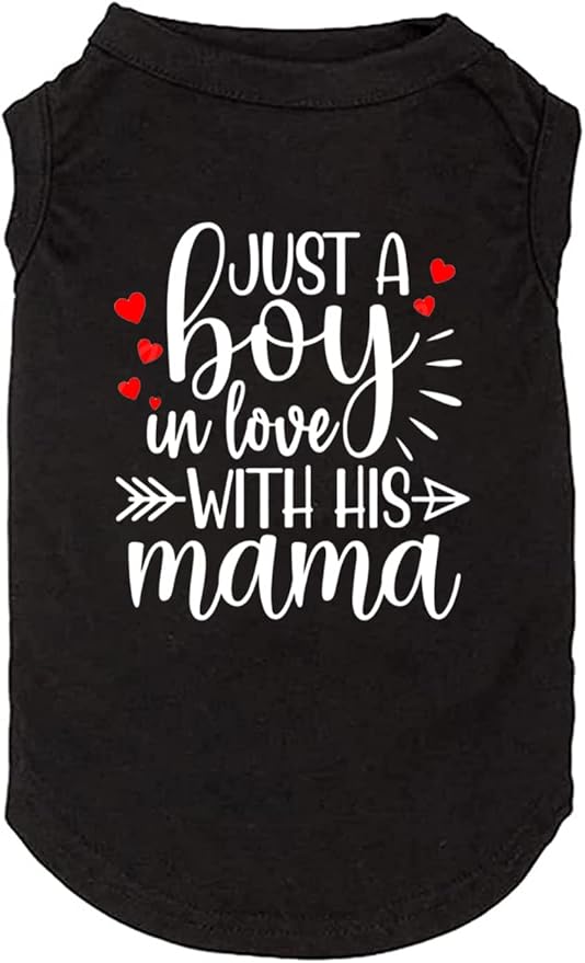 Dog Clothes Just a Boy in Love with Mama Shirts Pet Supplies Vest Small Medium Large Dog Apparel Parent-Child Suit (Small, Boy-Black)