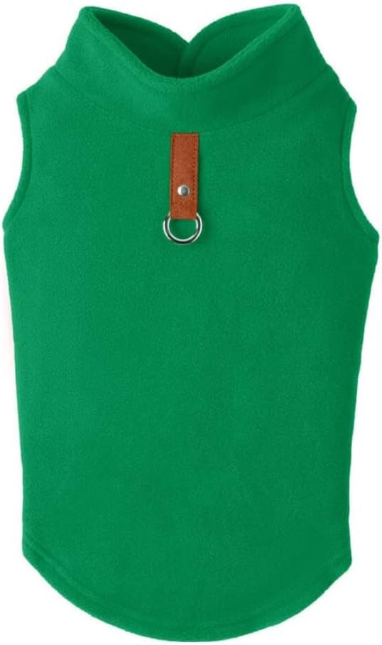 Gooby - Fleece Vest, Small Dog Pullover Fleece Jacket with Leash Ring, Green, X-Small