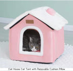 Cat Bed Cave, Cute Christmas Cat Beds for Indoor Cats, Xmas Pet House Cats Tent with Removable Cushion Pillow for Kittens Puppy Small Dogs (Pink-L(20.4 * 16.9 * 19.6in))