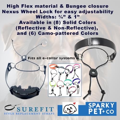 Sparky Pet Co - Surefit ECollar Replacement Strap - Bungee Dog Collar - Waterproof - Adjustable - Secure Nexus Wheel Lock - for Electronic Training & Invisible Fence Systems - 1" (Reflective Red)