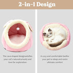 Lcybem Cat Beds for Indoor Cats - Rabbit-Shaped Cat Cave Bed with Hanging Toy,Super Soft Calming Pet Bed for Kitten,Small Dog,Warm Plush&Machine Washable&Removable Cotton Pad,cat Hideaway