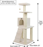 Multi-Level Cat Tree with Sisal Scratching Posts, Cozy Condo, Perches, Ladder and Hanging Toy, Beige, 53 Inches Tall