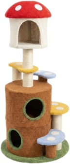 Mushroom Cat Tree with Cozy Condo & Scratching Ladder – 59" Multi-Level Play Tower