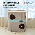 PETKARAY 2-Story Felt Cat House, Large Bed Cave for Indoor Cats, Felt Tunnel Hideaway Condo for Multi-Cat Households, 23.6x22x12 inches, Grey