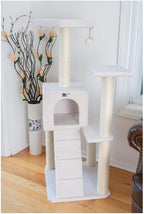 Cat Tree - Ivory - Scratching Post, Ramp & Playhouse - 24" x 22" x 53"