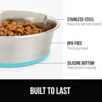 GORILLA GRIP Dog Bowl, Holds 4 Cups (32 fl oz), Food Grade 304 Stainless Steel Food and Water Bowl for Feeding Dogs and Cats, BPA Free Rubber Base, Easy Clean, Dishwasher Safe Rust Resistant Turquoise