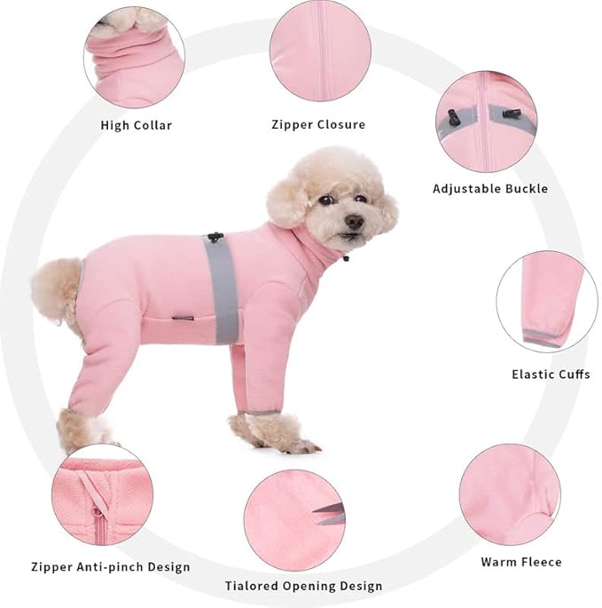 Polar Fleece Dog Pajamas Bodysuit - Small to Medium Dogs, Winter Jacket & Sweater for Small Dogs, Four-Legged Warm Clothes